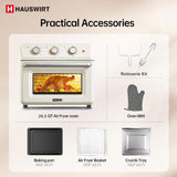 Hauswirt? K5M ,26.5Qt Countertop Conventional Oven K5M, XL Air Fryer 12-Slice Toaster Reheat Bake Rotisserie Broil Dehydrate 10-in-1 Combo,1600 Watts,Non-Stick,Stainless Steel,Online Recipe Booklet