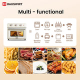 Hauswirt? K5M ,26.5Qt Countertop Conventional Oven K5M, XL Air Fryer 12-Slice Toaster Reheat Bake Rotisserie Broil Dehydrate 10-in-1 Combo,1600 Watts,Non-Stick,Stainless Steel,Online Recipe Booklet